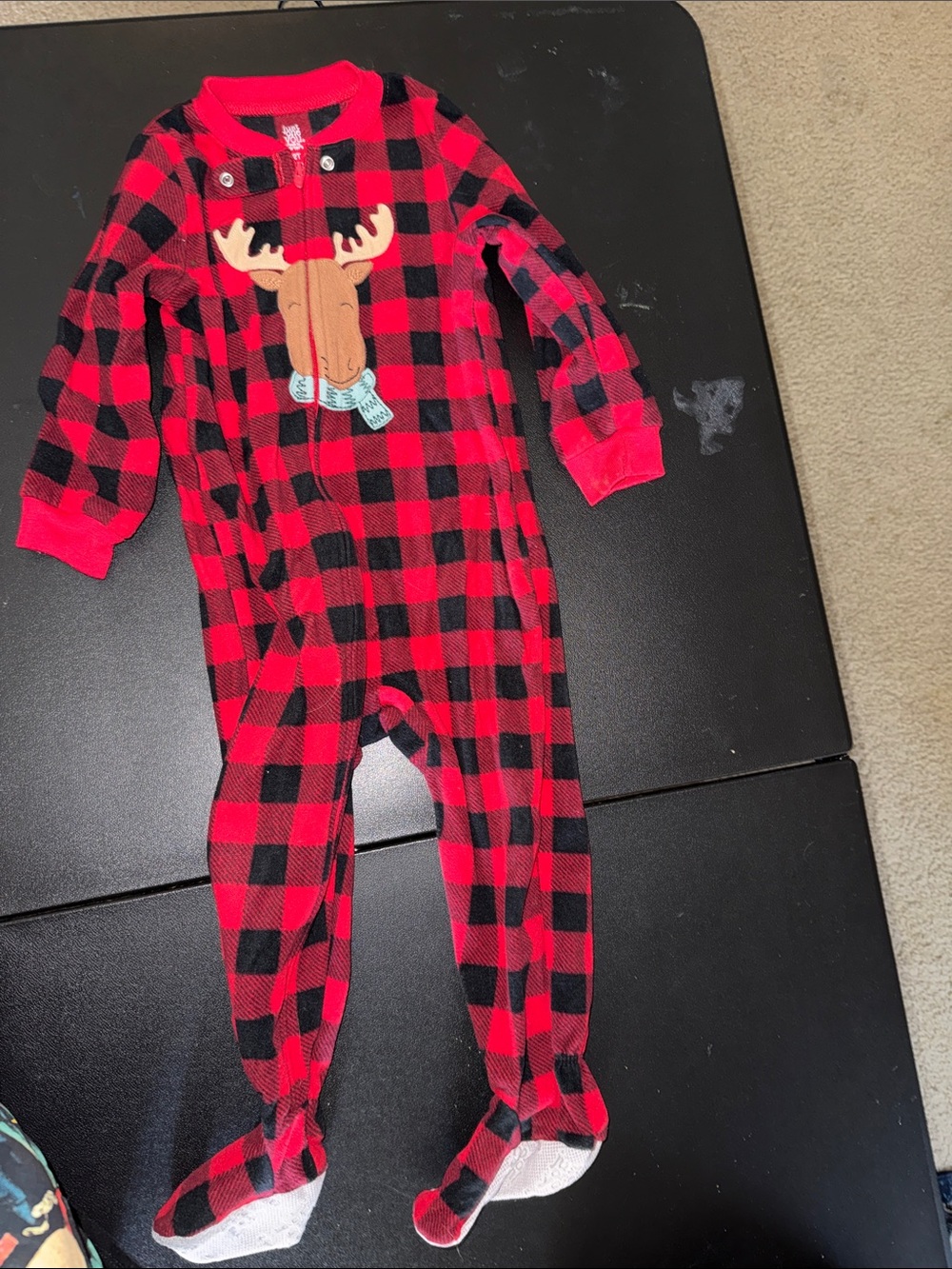 Kids Red & Black Buffalo Plaid Moose Footed One-Piece Pajamas